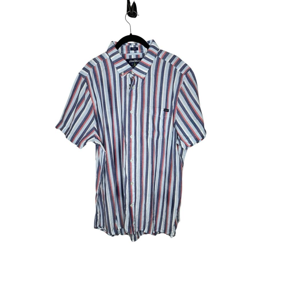 NWT Chubbies Mens The Classy Shirt Large Resort Friday Striped Slub Poplin